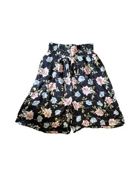 Gitano Black Floral Elastic-Waist Shorts - Pink & Blue Roses